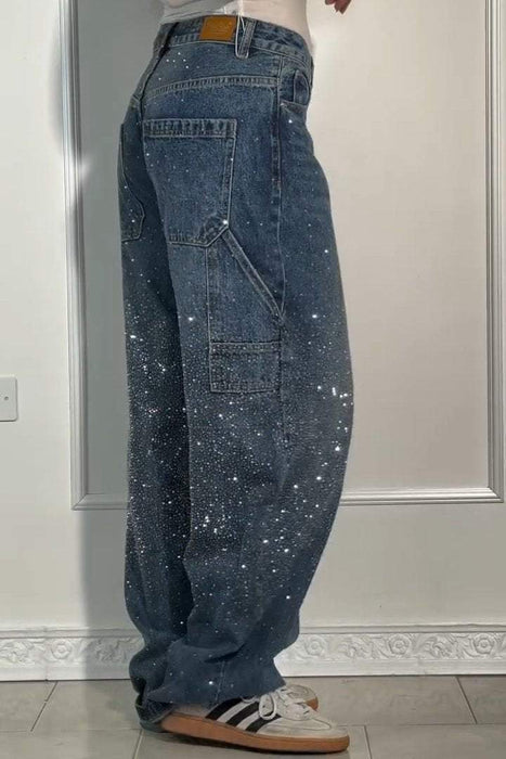 Wide Length Jeans With Starry Design