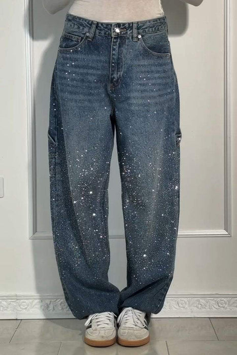 Wide Length Jeans With Starry Design