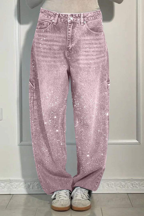 Wide Length Jeans With Starry Design