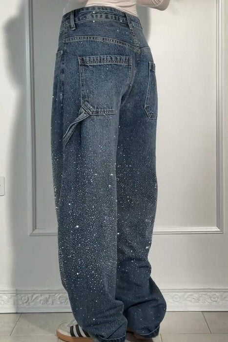 Wide Length Jeans With Starry Design