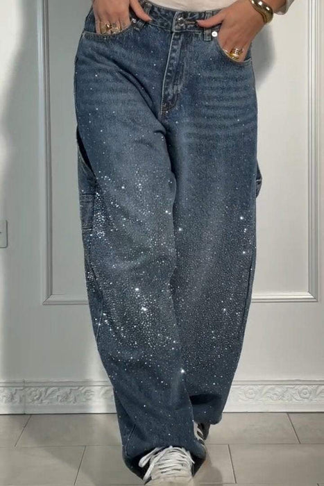 Wide Length Jeans With Starry Design