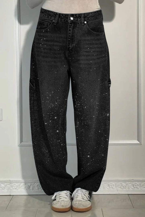 Wide Length Jeans With Starry Design