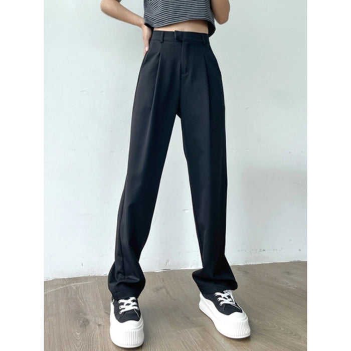 Women's Casual Loose Straight High Waist Long Pants With Pockets