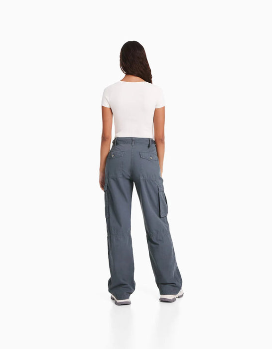 Women's Adjustable Straight Fit Cargo Pants Adjustable Baggy With