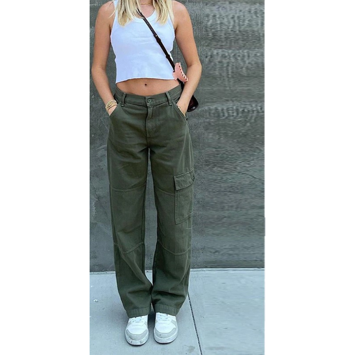 Women's Straight Cargo Pants With Pockets