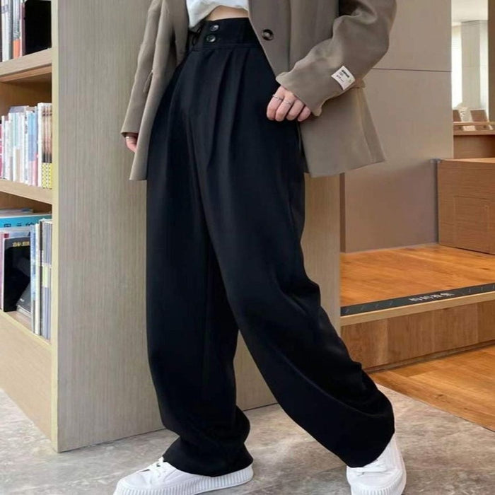 Two Buttons Wide Leg Pants For Women