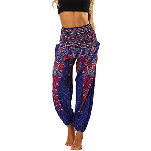 Smocked Harem Pants Hippie Bohemian Casual Gypsy Print Yoga Baggy Boho 