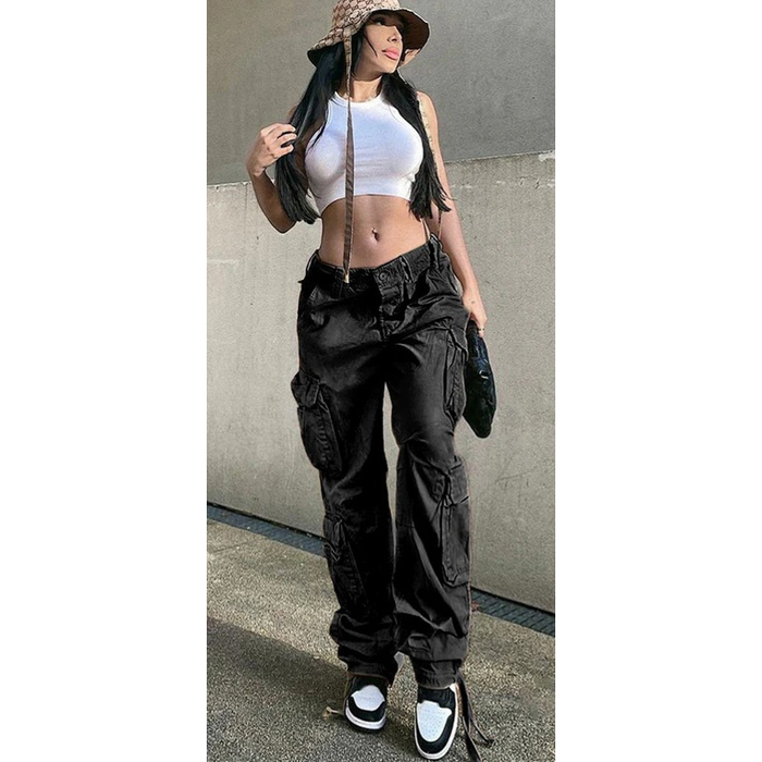 Women's Straight Baggy Cargo Pants With Pockets