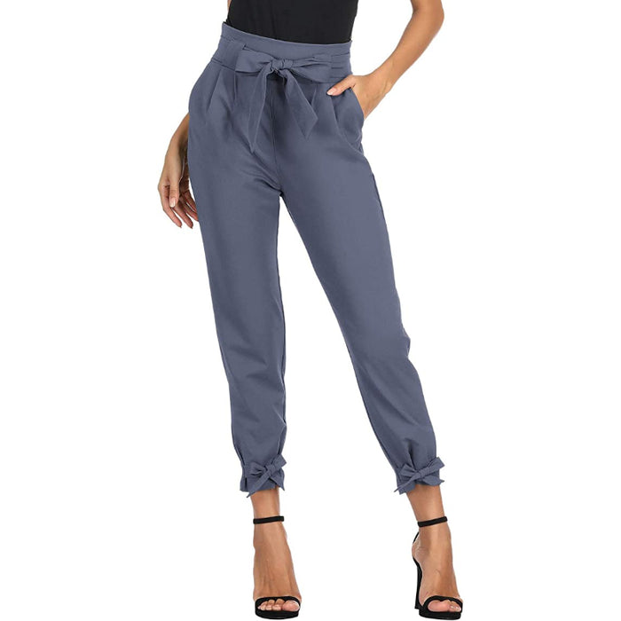 Women High Waist Casual Pencil Pants With Bow-Knot Pockets For Work