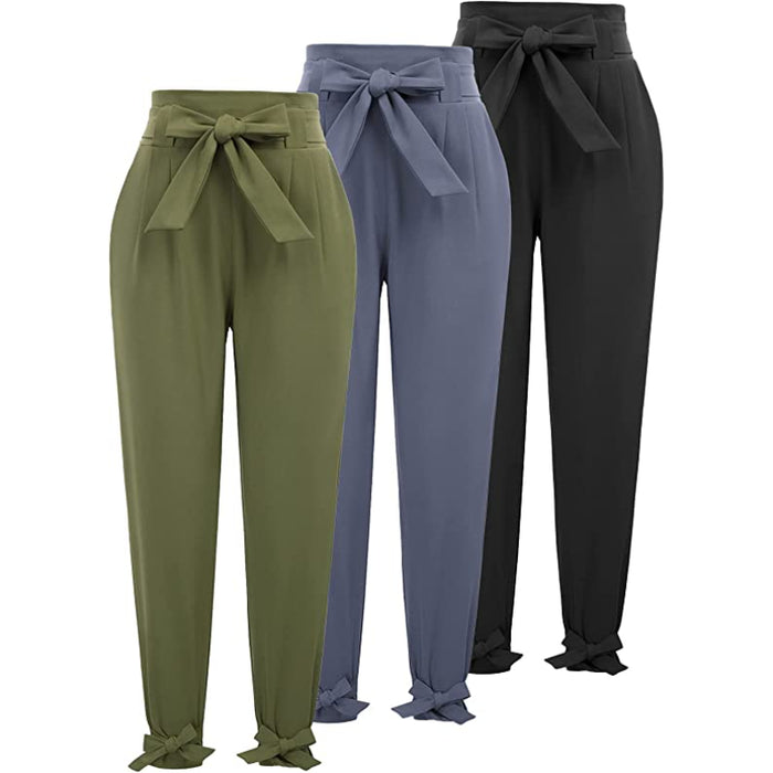 Women Casual High Waist Pencil Pants With Bow-Knot Pockets For Work