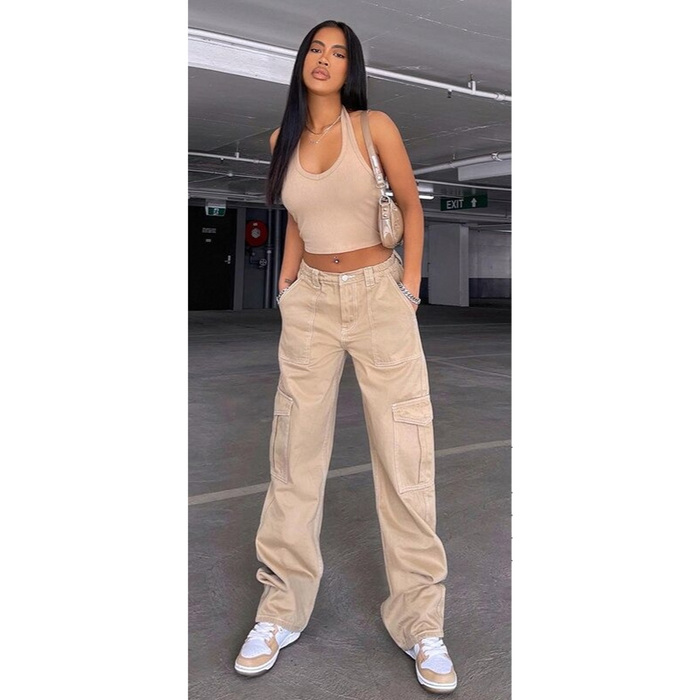 Straight Cargo Pants With Pockets For Women