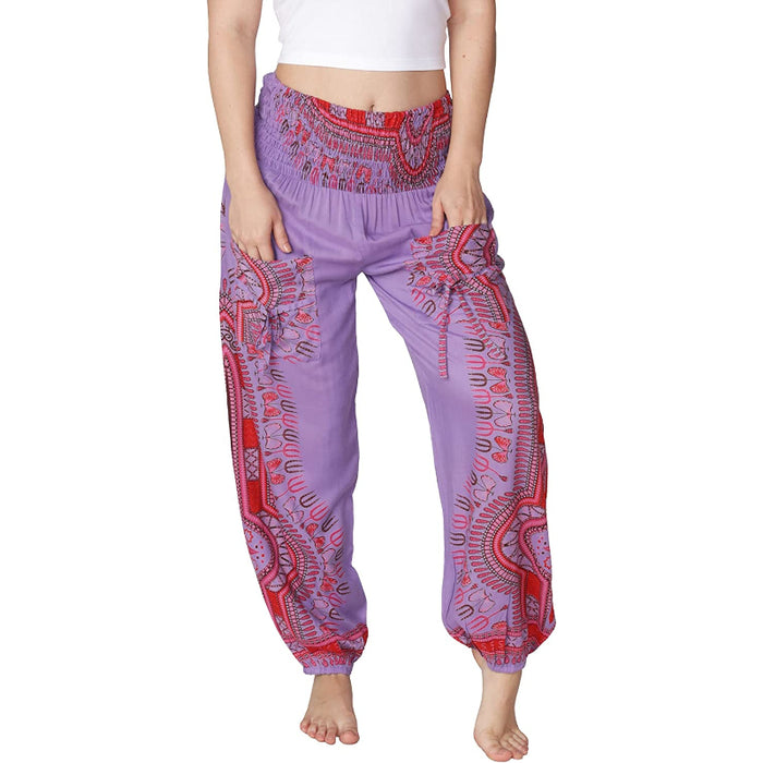Smocked Harem Pants Hippie Bohemian Casual Gypsy Print Yoga Baggy Boho