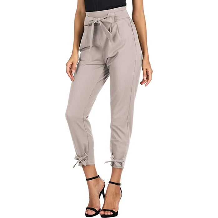 Women High Waist Casual Pencil Pants With Bow-Knot Pockets