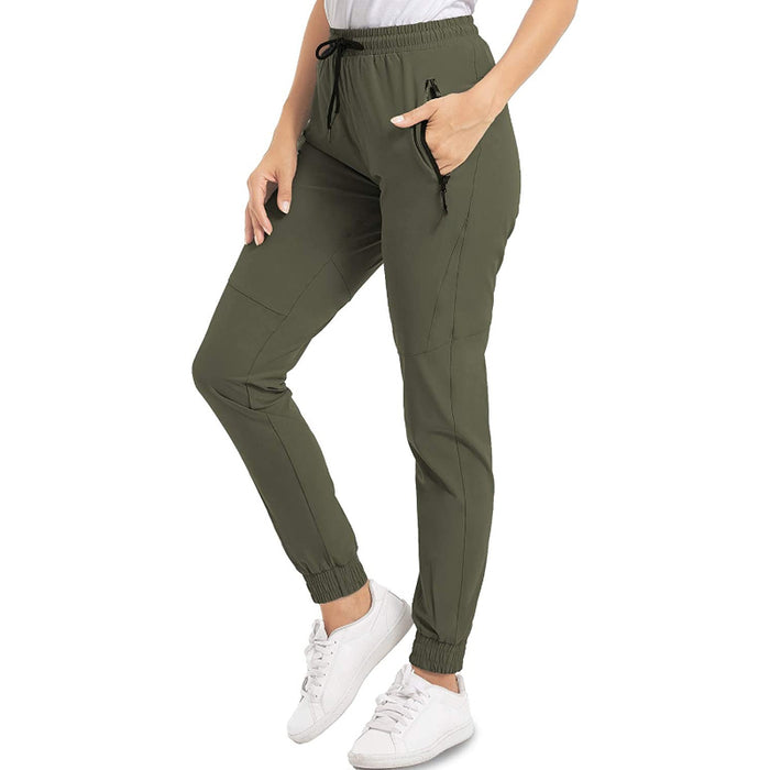 Hiking Pants Lightweight Quick Dry Stretch Elastic Waist Water Resistant Golf Travel Pants with Zip Pockets For Women