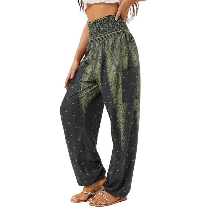 Women's Harem Pants, High Waist Yoga Boho Trousers with Pockets