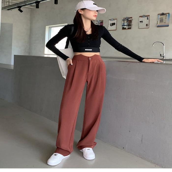 Casual Wide Leg Loose Fit High Waist Pants For Women