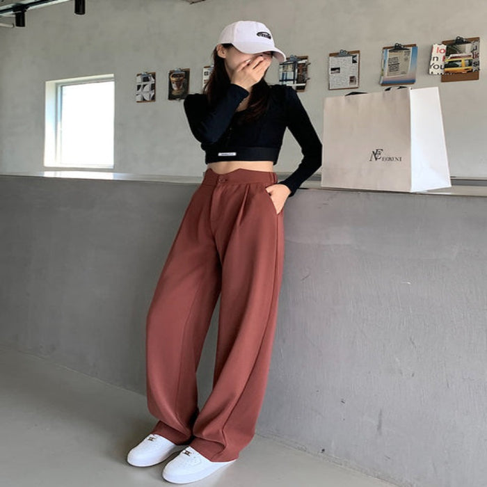 Casual Wide Leg Loose Fit High Waist Pants For Women