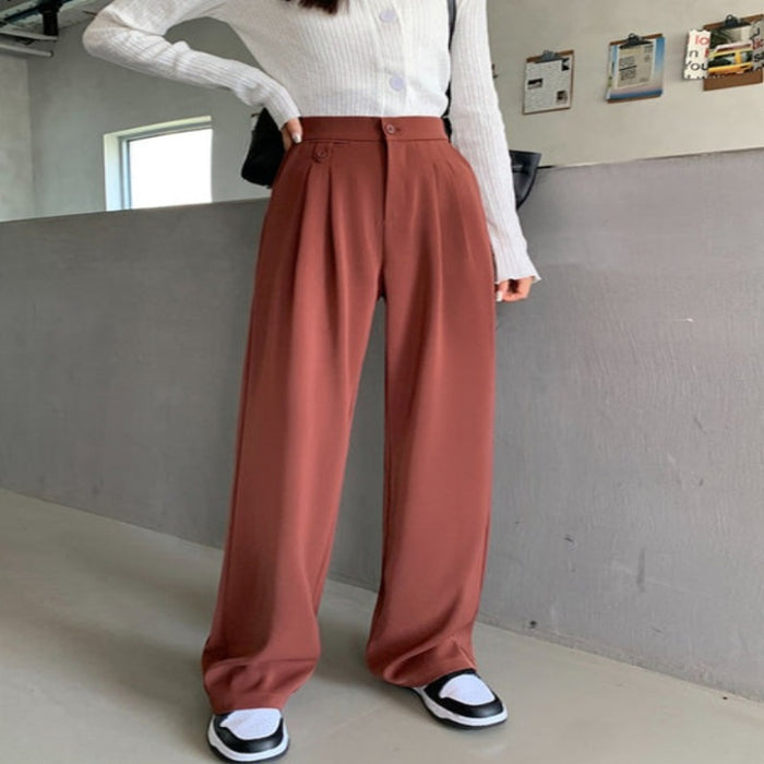 Casual Loose Fit High Waist Wide Leg Pants For Females