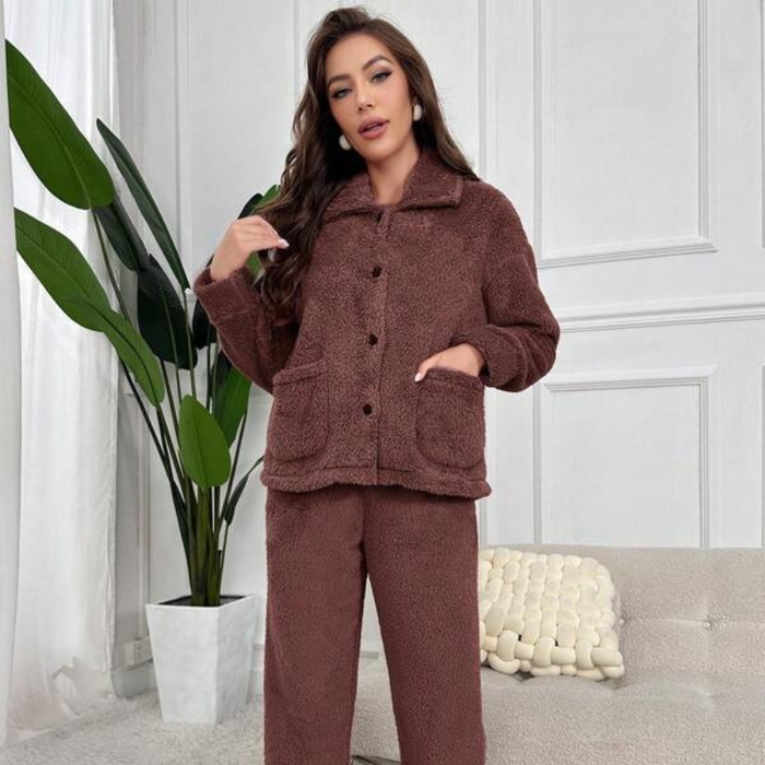 Dual Pocket Flannel Set For Women