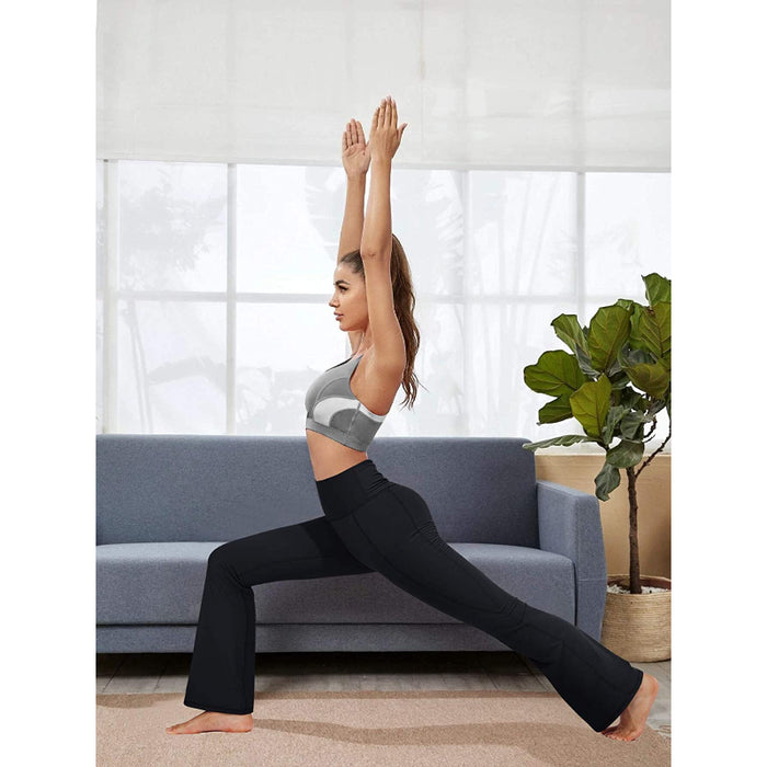 Womens Bootcut Yoga Pants Flared w/ Pockets High Waist Workout Bootleg  Leggings