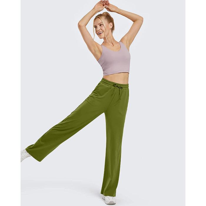 Women Wide Leg Yoga Capri High Waist Stretch Workout Sweatpants With Drawstrings Leg Pants