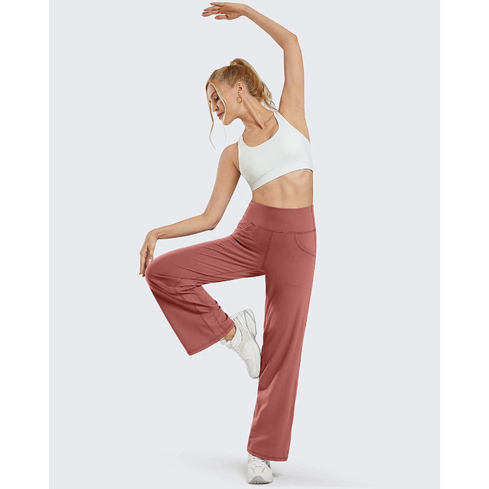 Women Wide Leg Yoga Pants High Waist Stretch Workout Sweatpants With Pockets Casual Straight Leg Pants