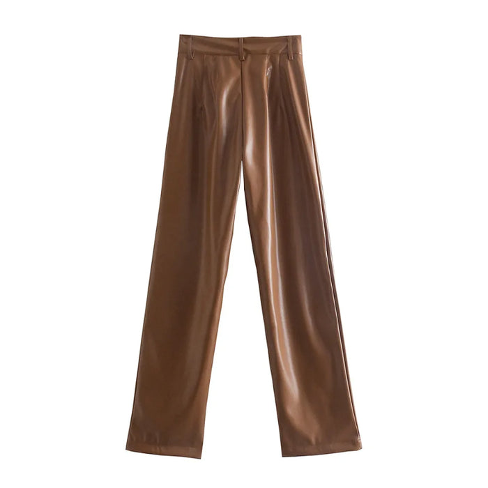 Vintage High Waist Faux Leather Straight Pants