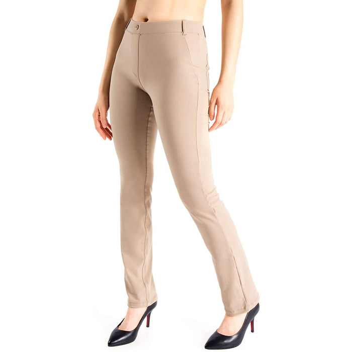 Women's Petite/Regular/Tall Straight Leg Yoga Dress Pants With Belt Loops With 2 Rear Pockets