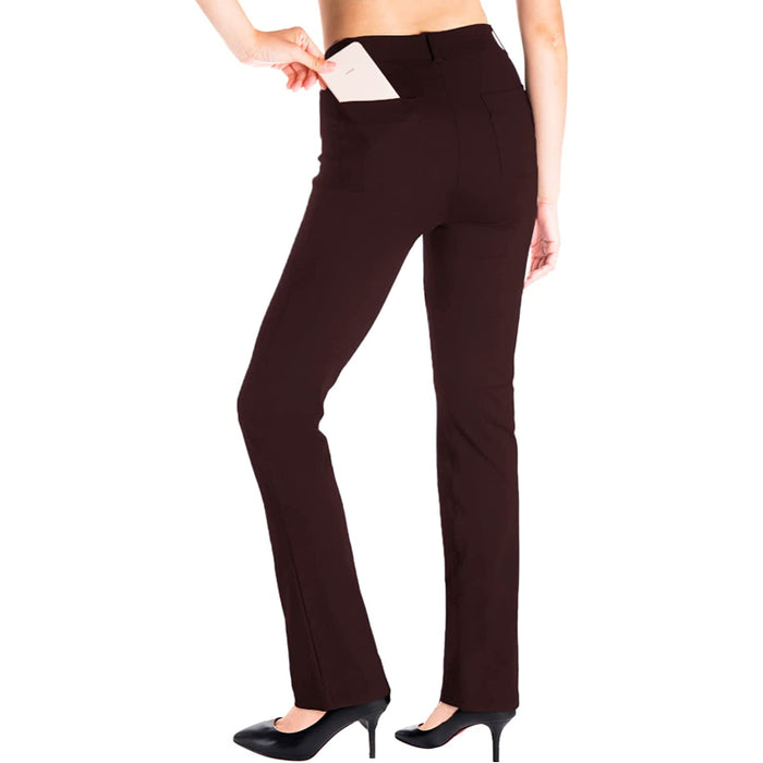 Women's  Solid Petite/Regular/Tall Straight Leg Yoga Dress Pants With Belt Loops