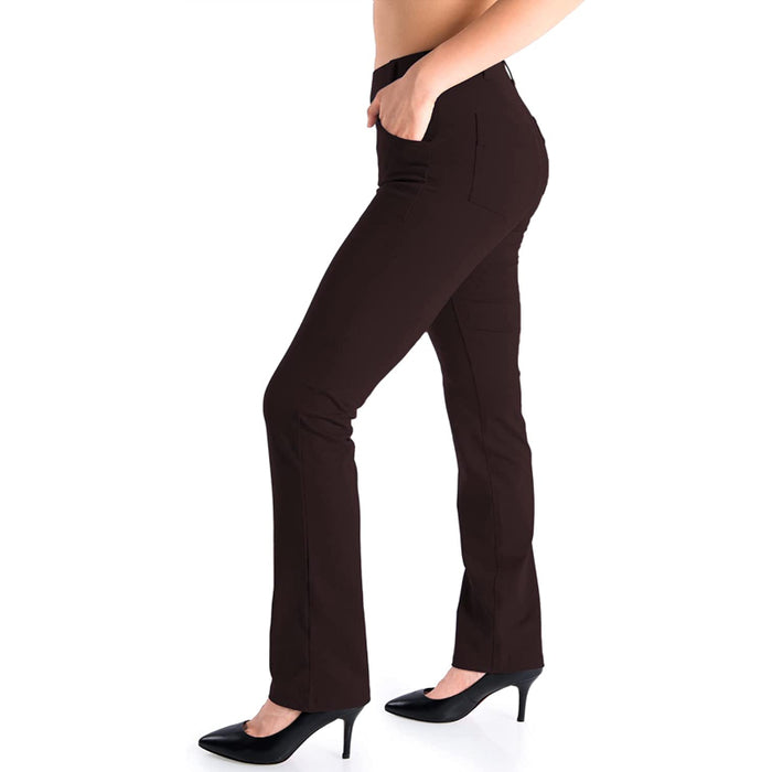 Women's Petite/Regular/Tall Straight Leg Yoga Dress Pants With Belt Loops With 2 Front & 2 Rear Pockets