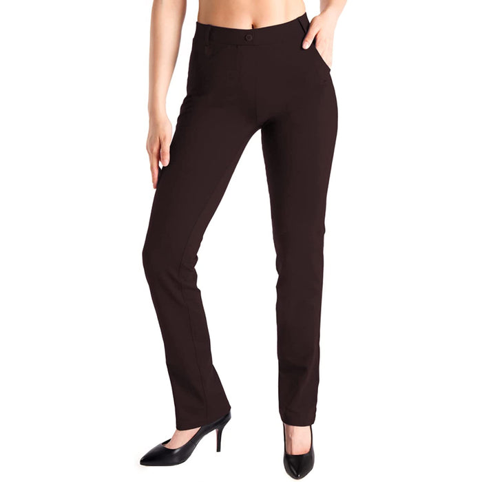 Women's Petite/Regular/Tall Straight Leg Yoga Dress Pants With Belt Loops With 2 Front & 2 Rear Pockets