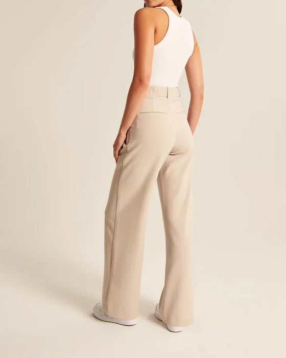 The Effortless Tailored Wide Leg Pants,Women's Casual Wide Leg High Waisted  Long Trousers,Business Work Trousers Suit Pants : : Clothing