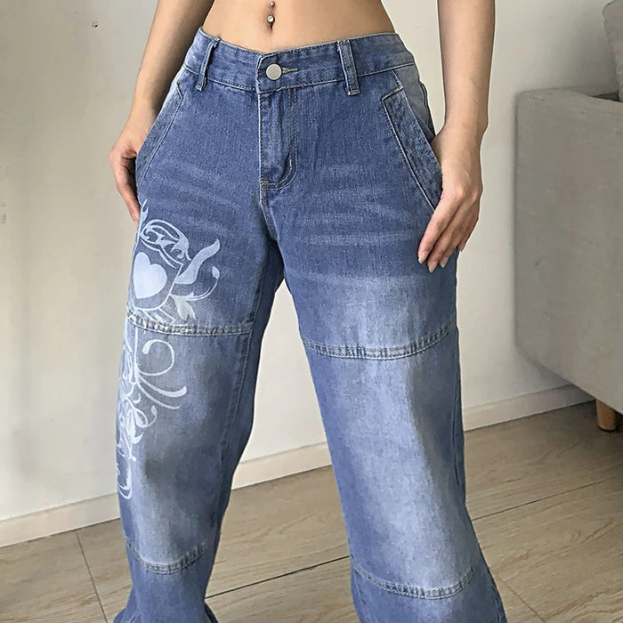 Printed Cargo Wide Leg Jeans