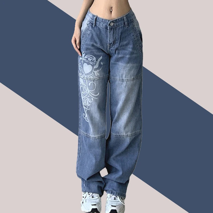 Printed Cargo Wide Leg Jeans