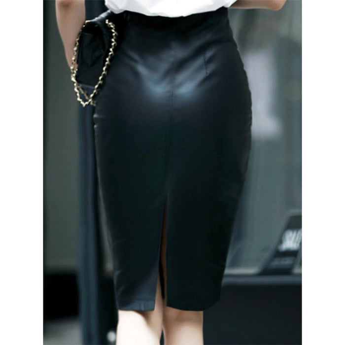 Black PU Leather Skirt For Women
