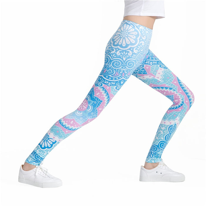 Blue Fitness Colorful Print Leggings