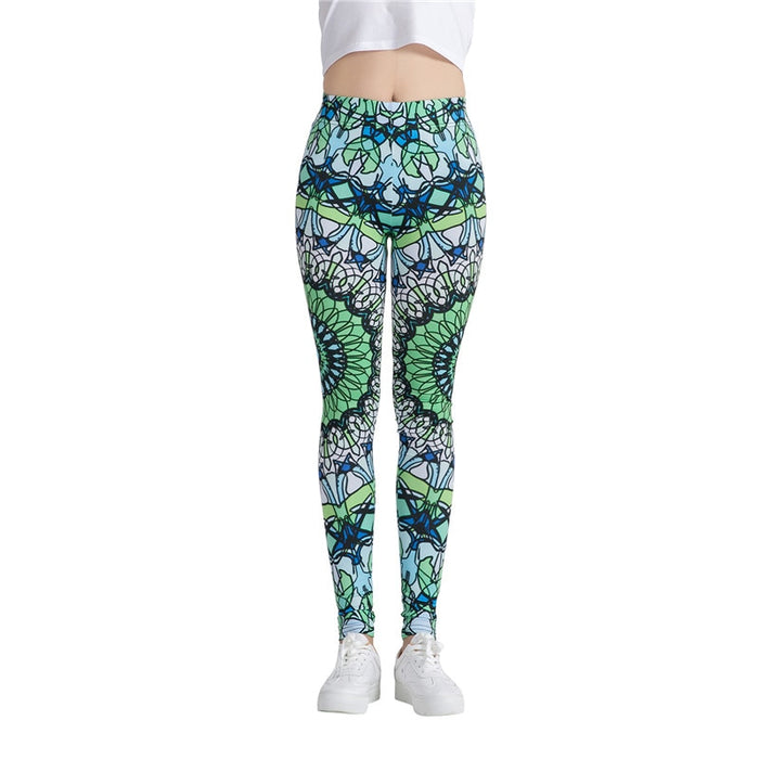 Abstract Green Colorful Print Leggings