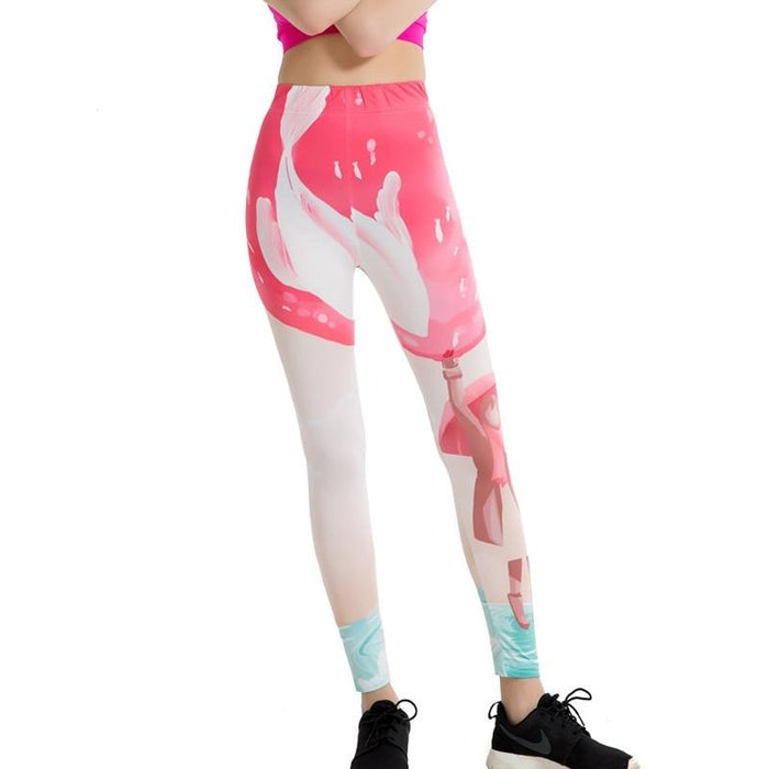 Pink and White Hip Print Colorful Print Leggings
