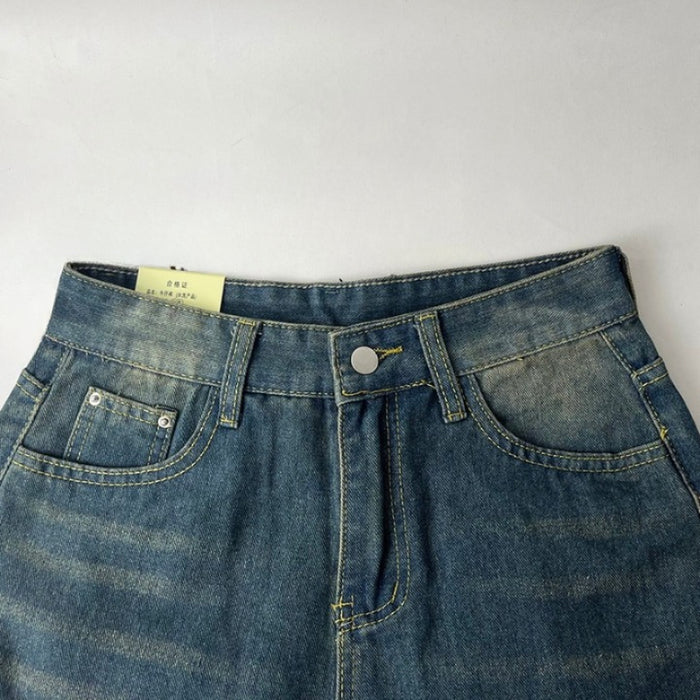 Vintage Wide Leg Loose Cargo Jeans For Women
