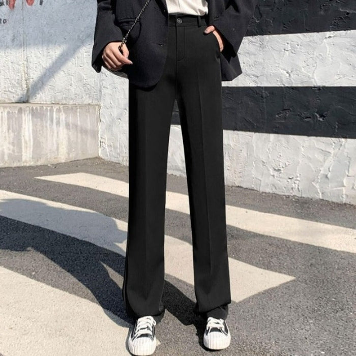 Trousers Straight Black Suit Casual High Waist Pants