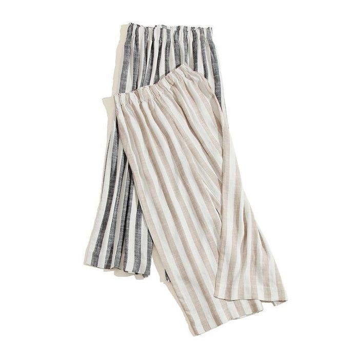 Linen High Waist Summer Cotton Pants With Stripes