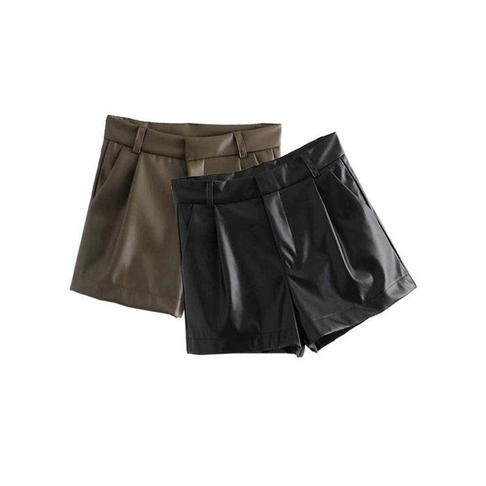 Faux Leather Shorts With Side Pockets