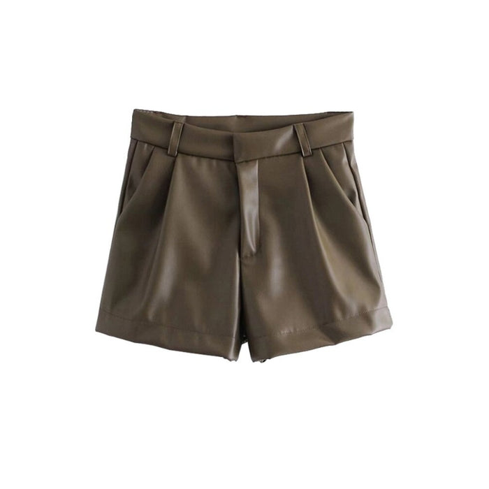 Faux Leather Shorts With Side Pockets
